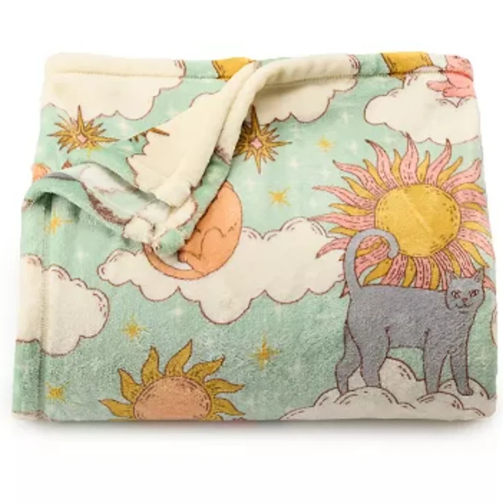 Cats and Cosmos Scene Super Soft Oversized Plush Throw Blanket NWT